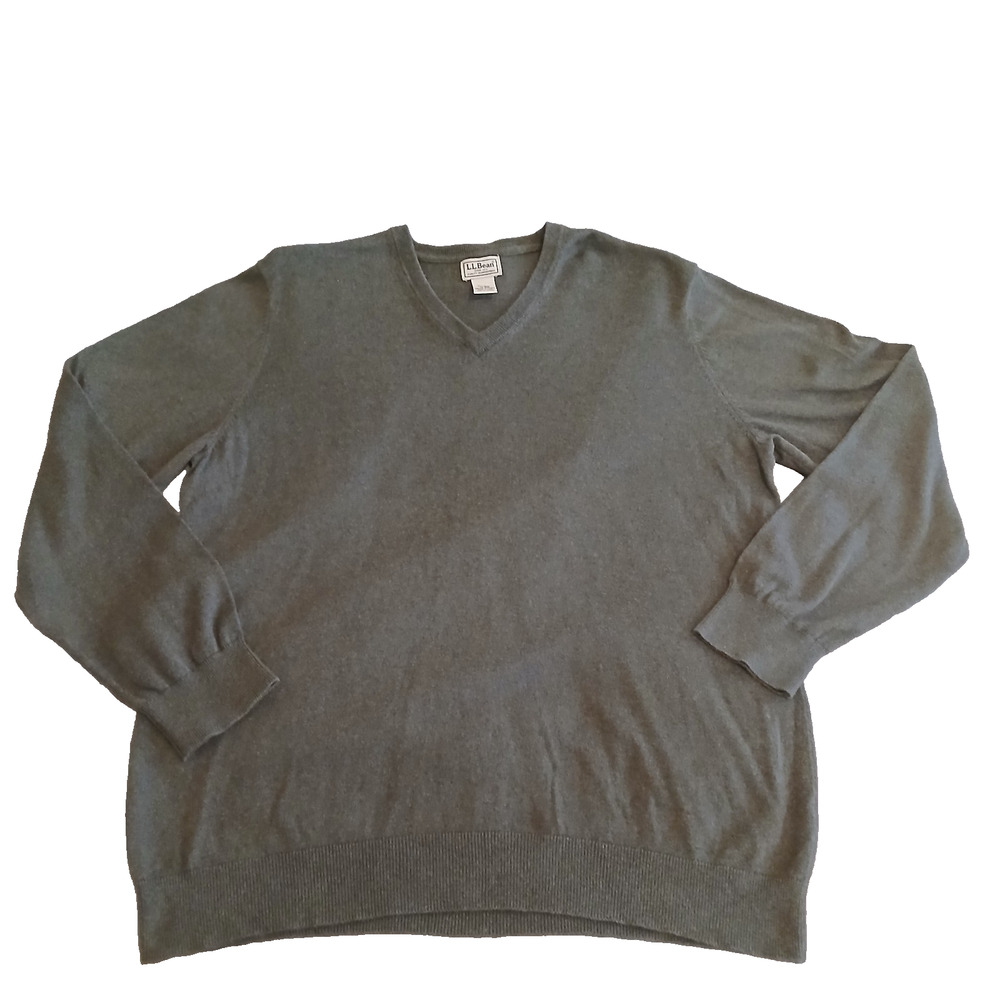 LL Bean Dress Sweater Men's XL Olive Green Long Sleeves V-neck Pullover Preppy
